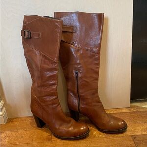 Migliorini Caramel Brown Leather Heeled Boots Buckle Women’s Size 9.5 Italy Made